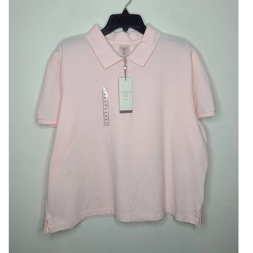 NWT CALIA Pique Puff Sleeve Golf Polo Shirt - pink - XXL / 2XL